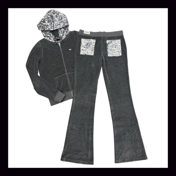 Vintage Victoria’s Secret PINK Grey Velour LE Fashion Show Bling Set Size Medium - Picture 4 of 11